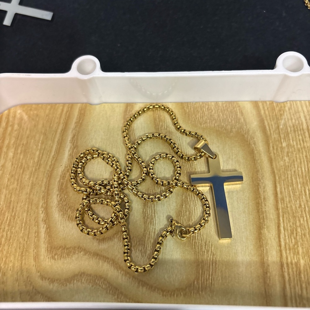 New Men stainless steel Gold Cross Pendant Necklace